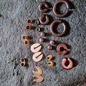 Lot of 9/16" (14mm) gauge plugs, hoops and hangers, earrings